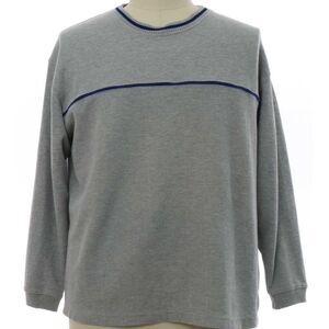 Gray With Blue Stripe 100% Cotton Sweater Ribbed Crew Neck Longsleeve Men's Sz M